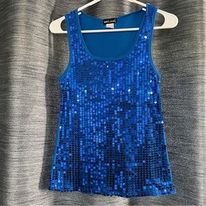 Wet Seal - Blue Sequin Ribbed Tank Top - Size Large L